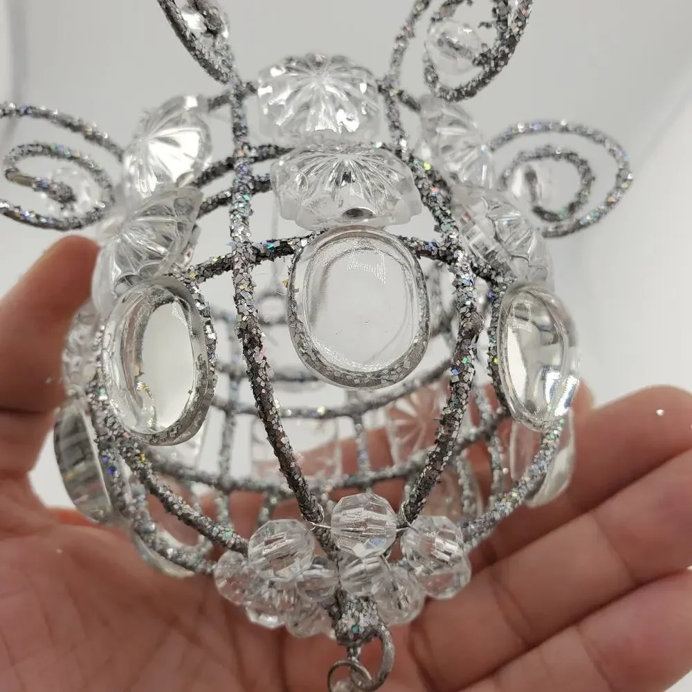 Vintage Katherine Style Jeweled Chandileir Ornaments X6 Silver Crystal Christmas